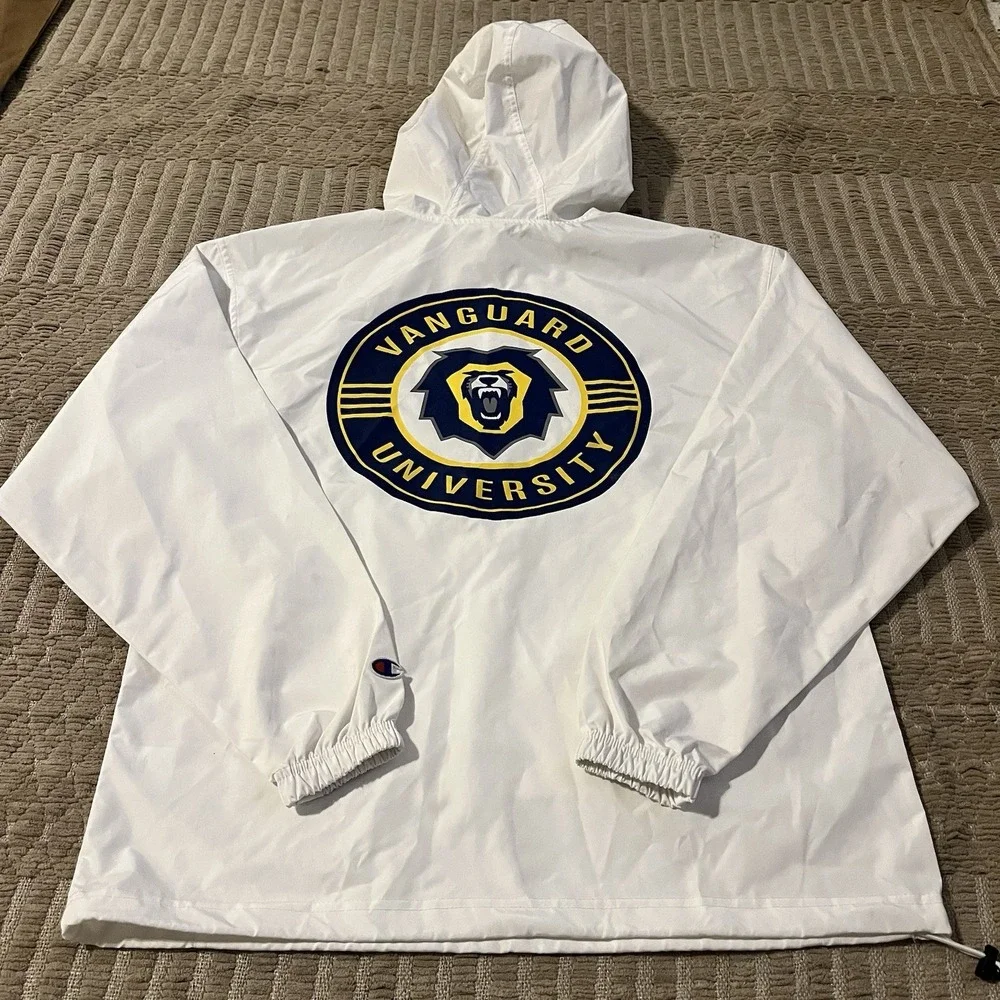 Vanguard University Men S Windbreaker Hoodie Rain Anorak‎ Coat White